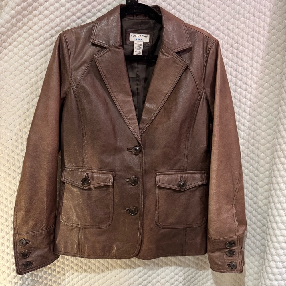 Brown Leather Jacket Covington women’s vintage beautiful